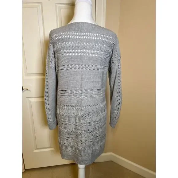 Sundance Silk Blend Sweater Dress Long Sleeve Open Knit Grey/Taupe Small Petite - Picture 4 of 6